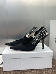 J'ADIOR SLINGBACK 25S PUMP 95MM IN BLACK QUAKE OBLIQUE EMBROIDERED FABRIC