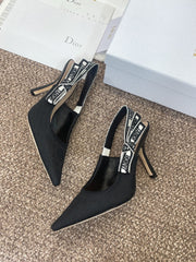 J'ADIOR SLINGBACK 25S PUMP 95MM IN BLACK QUAKE OBLIQUE EMBROIDERED FABRIC