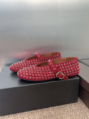 ALAIA MARY JANE FLAT 25S IN DARK RED LAMBSKIN EMBELLISHED WITH CRYSTALS
