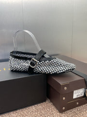 ALAIA MARY JANE FLAT 25S IN BLACK LAMBSKIN EMBELLISHED WITH CRYSTALS