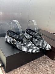 ALAIA MARY JANE FLAT 25S IN BLACK LAMBSKIN EMBELLISHED WITH CRYSTALS