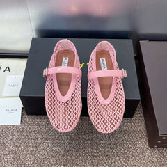 ALAIA MARY JANE FLAT 25S IN LIGHT PINK MESH CALFSKIN
