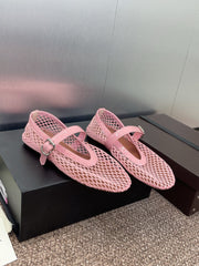 ALAIA MARY JANE FLAT 25S IN LIGHT PINK MESH CALFSKIN