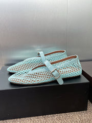 ALAIA MARY JANE FLAT 25S IN PASTEL BLUE MESH CALFSKIN