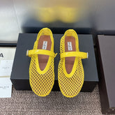ALAIA MARY JANE FLAT 25S IN YELLOW MESH CALFSKIN