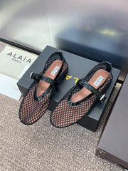 ALAIA MARY JANE FLAT 25S IN BLACK MESH CALFSKIN