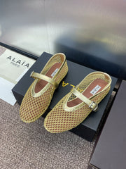 ALAIA MARY JANE FLAT 25S IN GOLD MESH CALFSKIN