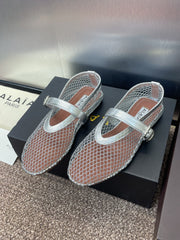 ALAIA MARY JANE FLAT 25S IN SILVER MESH CALFSKIN