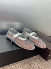 ALAIA MARY JANE FLAT 25S IN SILVER MESH CALFSKIN