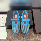 ALAIA MARY JANE FLAT 25S IN BLUE MESH CALFSKIN