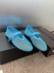 ALAIA MARY JANE FLAT 25S IN BLUE MESH CALFSKIN