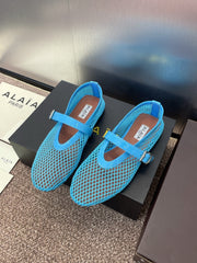 ALAIA MARY JANE FLAT 25S IN BLUE MESH CALFSKIN