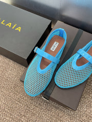 ALAIA MARY JANE FLAT 25S IN BLUE MESH CALFSKIN