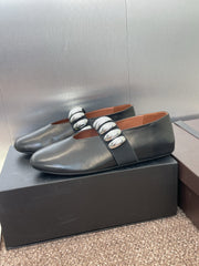 ALAIA MARY JANE FLATS 25S IN BLACK CALFSKIN WITH SILVER HARDWARE