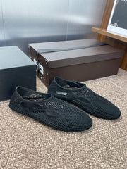 ALAIA MESH MARY JANE BALLET FLATS 25S IN BLACK FABRIC