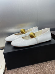 ALAIA BALLET SHOES 25S IN WHITE PATENT LEATHER WITH GOLD HARDWARE
