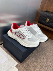 DIOR 25S D-RUN'N COUPLE SNEAKERS IN WHITE RED CALFSKIN AND MESH