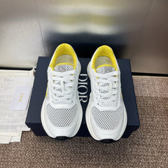 DIOR 25S D-RUN'N COUPLE SNEAKERS IN WHITE YELLOW CALFSKIN AND MESH