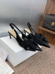 DIOR 25S SLINGBACK PUMP 55MM IN BLACK PATENT CALFSKIN AND GROSGRAIN