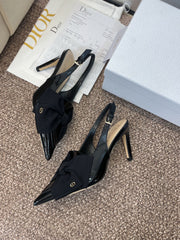 DIOR 25S SLINGBACK PUMP 80MM IN BLACK PATENT CALFSKIN AND GROSGRAIN