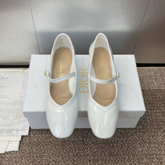 DIOR 25S ROUND-TOE MARY JANE BALLET FLATS IN WHITE CALFSKIN