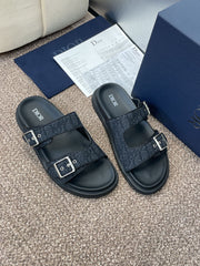 DIOR 25S DIORACT SLIDE IN BLACK CALFSKIN AND CANVAS SILVER HARDWARE
