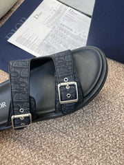 DIOR 25S DIORACT SLIDE IN BLACK CALFSKIN AND CANVAS SILVER HARDWARE