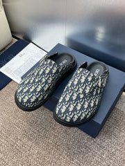 DIOR 25S AQUA MULES WITH OBLIQUE PATTERN IN DEEP BLUE CANVAS