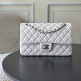 CHANEL 25S CLASSIC FLAP BAG 25 CM IN WHITE LAMBSKIN WITH SILVER HARDWARE