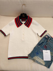 GUCCI SHORT-SLEEVE KNIT POLO SHIRT STYLE 113