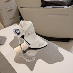 OPEN TOE STRAPPY HIGH HEEL IN WHITE CALFSKIN