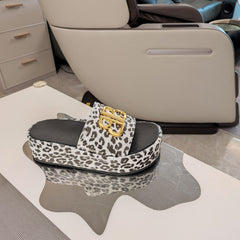 RISE SANDAL THICK-SOLED IN WHITE LEOPARD PRINT CALFSKIN