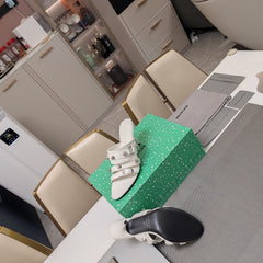 STRAPPY HIGH-HEELED SANDALS IN WHITE STUDDED WAX-OIL SHEEPSKIN