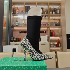 BALENCIAGA 25S POINTED-TOE HIGH HEELS 90 MM IN BLACK FABRIC AND LEOPARD PRINT CALFSKIN STYLE 3