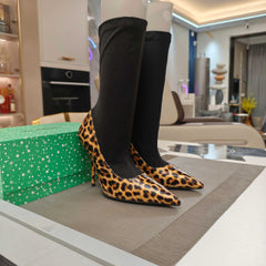 BALENCIAGA 25S POINTED-TOE HIGH HEELS 90 MM IN BLACK FABRIC AND LEOPARD PRINT CALFSKIN STYLE 2