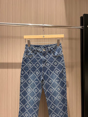 CC Diamond Double C Print Flared Jeans Blue Cotton