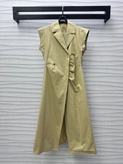 CD Mid-Length Dress Olive Cotton Gabardine