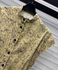 CD Short Belted Shirtdress Beige Cotton Gabardine with Black Motif