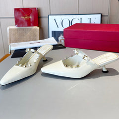 ROCKSTUD CAGED MULES 5 CM IN WHITE CALFSKIN