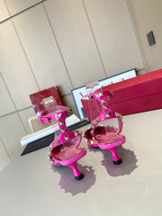 ROCKSTUD CAGED SLINGBACKS 5 CM IN DEEP PINK CALFSKIN