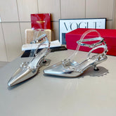 ROCKSTUD CAGED SLINGBACKS 5 CM IN SILVER CALFSKIN