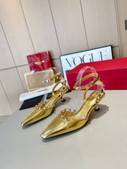 ROCKSTUD CAGED SLINGBACKS 5 CM IN GOLD CALFSKIN