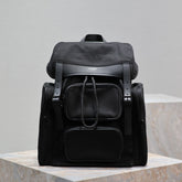 CITY MULTI-POCKET BACKPACK 42 IN BLACK NYLON AND SMOOTH CALFSKIN
