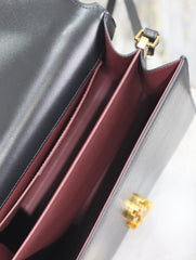 CASSANDRA TOP HANDLE BAG 24 IN BLACK SMOOTH LAMBSKIN GOLD HARDWARE