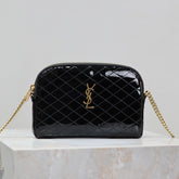GABY ZIPPED POUCH 19 IN BLACK GLOSSY LAMBSKIN GOLD HARDWARE