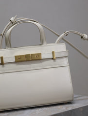 MANHATTAN SMALL TOP HANDLE BAG 21 IN WHITE CALFSKIN GOLD HARDWARE