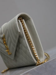 ENVELOPE CHAIN BAG 22 IN WHITE LAMBSKIN GOLD HARDWARE