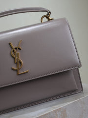 YSL 25S SUNSET MM 25 IN GRAYISH PURPLE CALFSKIN GOLD HARDWRE