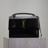 YSL 25S SUNSET MM 25 IN BLACK CALFSKIN GOLD HARDWRE