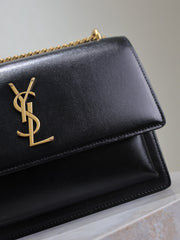 YSL 25S SUNSET BAG 22 IN BLACK CALFSKIN GOLD HARDWRE